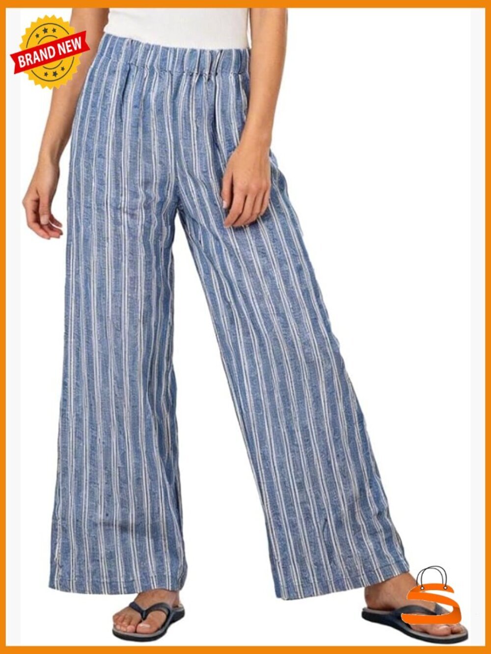 100% Linen Elastic Waist Wide Leg Pants
